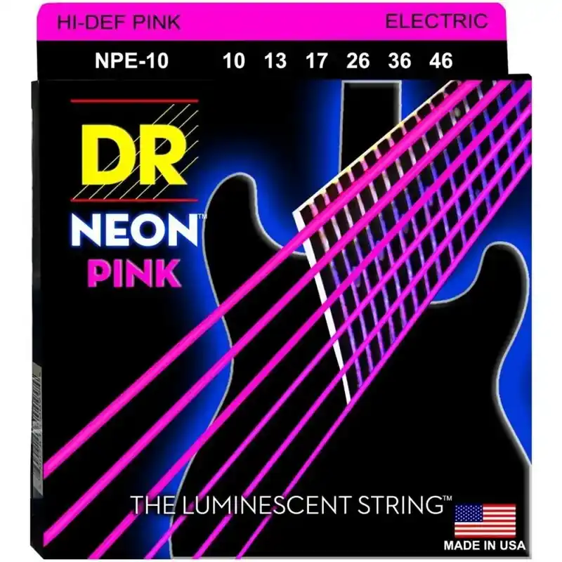 Reso Gratuito DR STRINGS NPE-10 Neon Hi-Def Pink Electric Medium CORDE PER CHITARRA ELETTRICA ROSA LUMINESCENTE NICKEL WOUND MEDIUM – 010/046